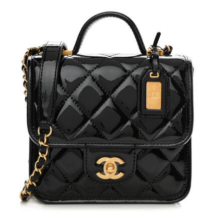 Chanel Patent School Memory Mini Top Handle Flap Black