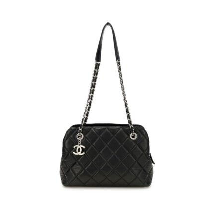 Chanel Black Quilted Lambskin Medium Mademoiselle Bowling Bag Silver Hardware