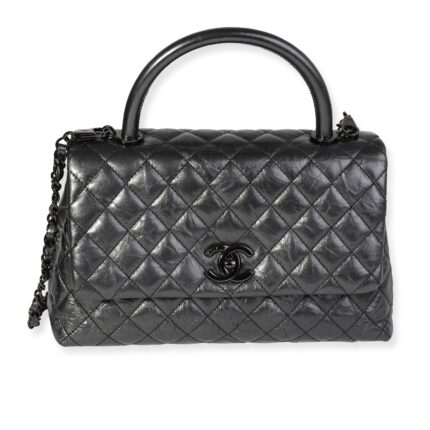 Chanel Gunmetal Quilted Calfskin Medium Coco Top Handle Bag