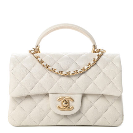 Chanel Caviar Quilted Mini Top Handle Rectangular Flap Beige
